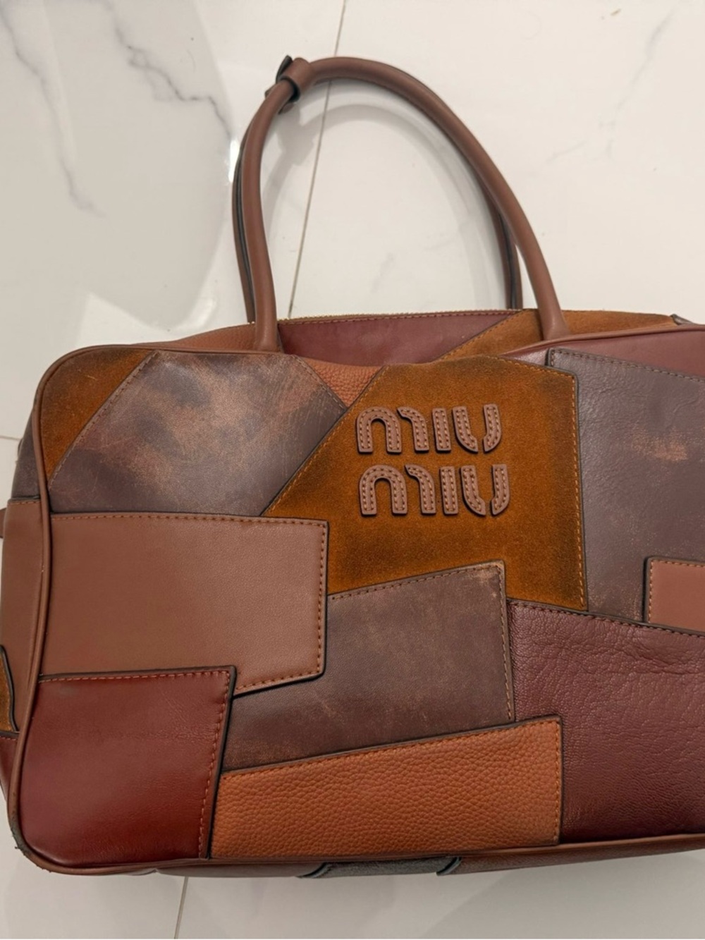 Miu Miu Brown Patchwork Leather Briefcase